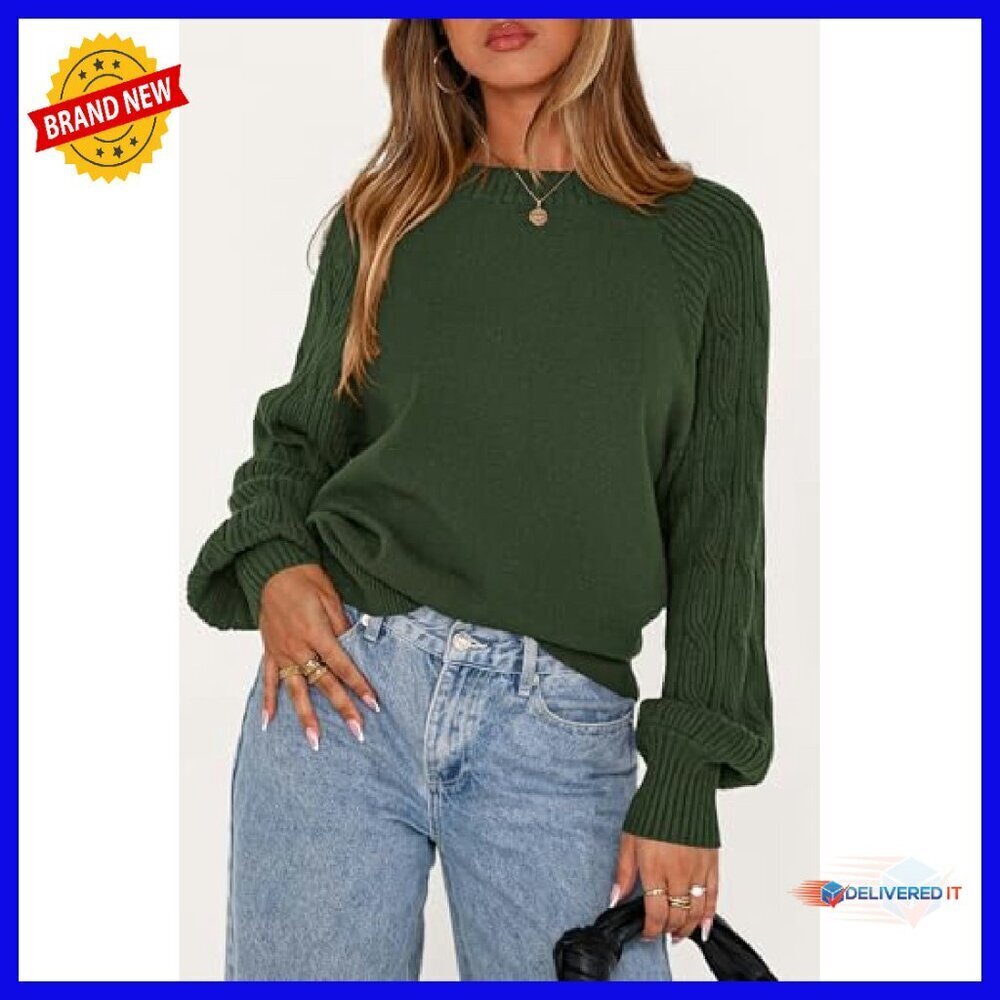 Chunky Cable Knit Crewneck Sweater Loose Fit Tunic Winter Cozy Pullover - Picture 6 of 8